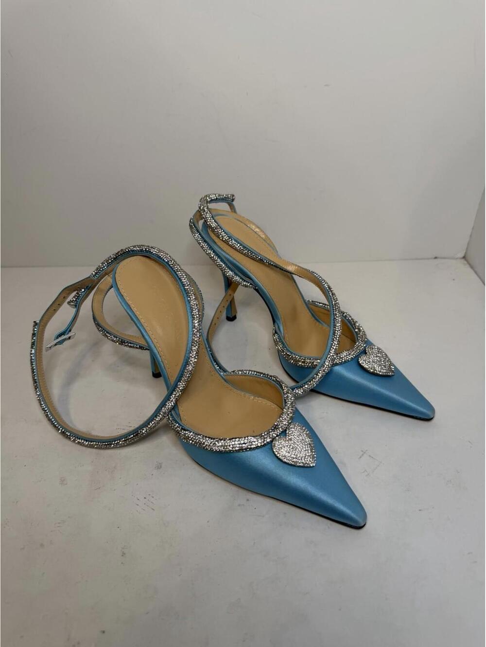 Mach & Mach Crystal Slingback Heels Blue Satin EU 35 US 5 No Box